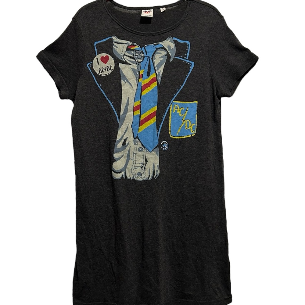 Junk Food Rock I Love AC/DC T-Shirt Dress Stretch Short Sleeve Gray Large